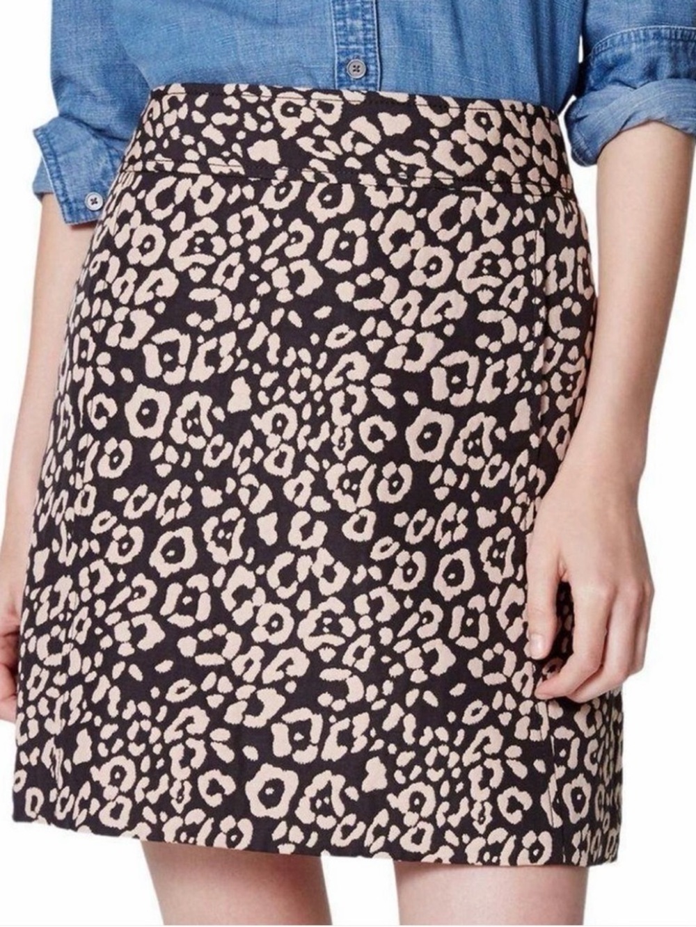 Ann Taylor LOFT PETITE Black & Tan Leopard-Print Mini Skirt 6P